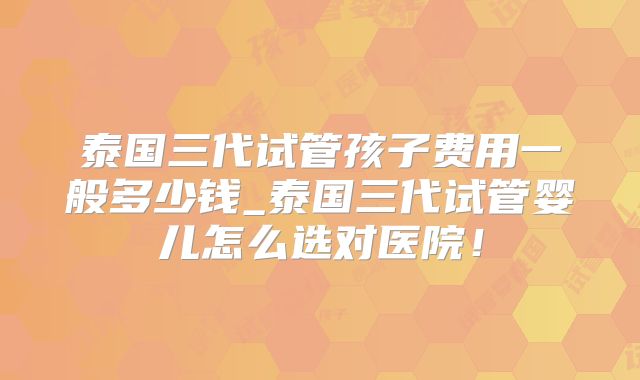 泰国三代试管孩子费用一般多少钱_泰国三代试管婴儿怎么选对医院!
