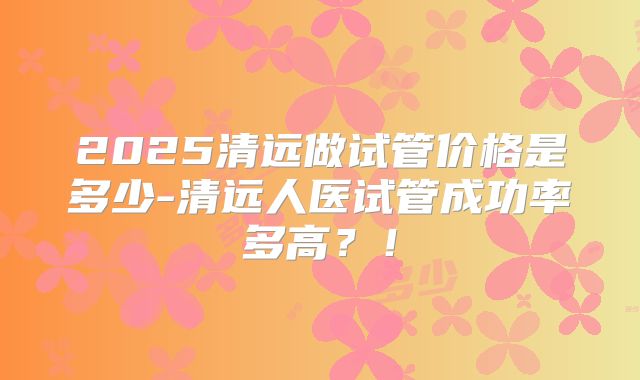 2025清远做试管价格是多少-清远人医试管成功率多高？！
