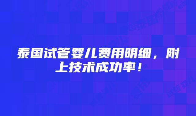 泰国试管婴儿费用明细,附上技术成功率!