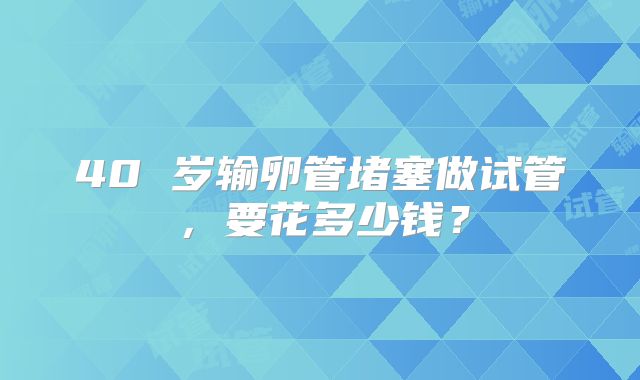 40 岁输卵管堵塞做试管，要花多少钱？
