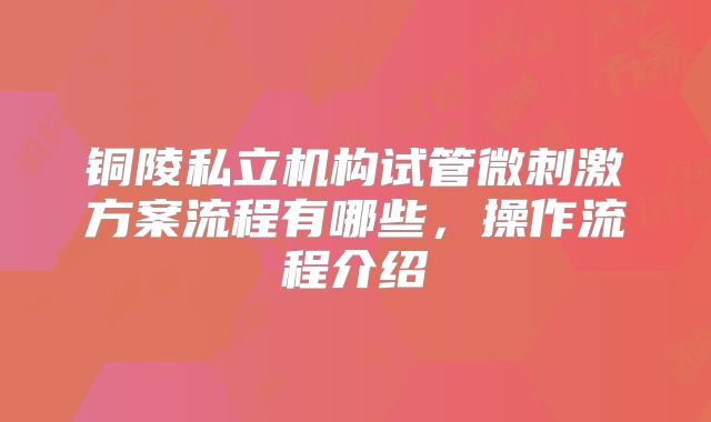 铜陵私立机构试管微刺激方案流程有哪些，操作流程介绍
