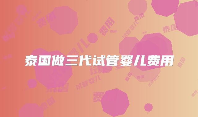 泰国做三代试管婴儿费用