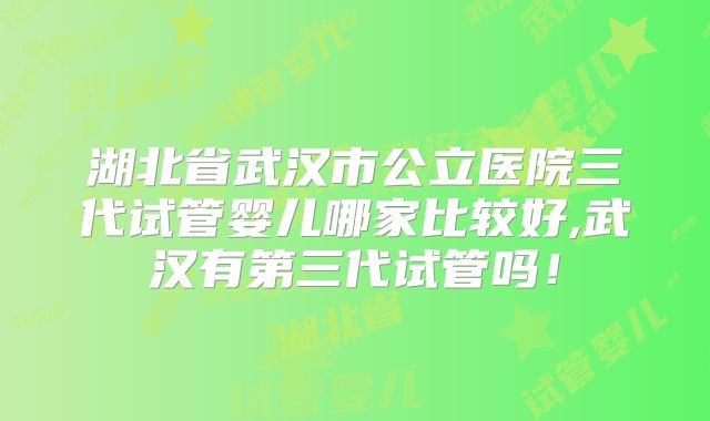 湖北省武汉市公立医院三代试管婴儿哪家比较好,武汉有第三代试管吗！