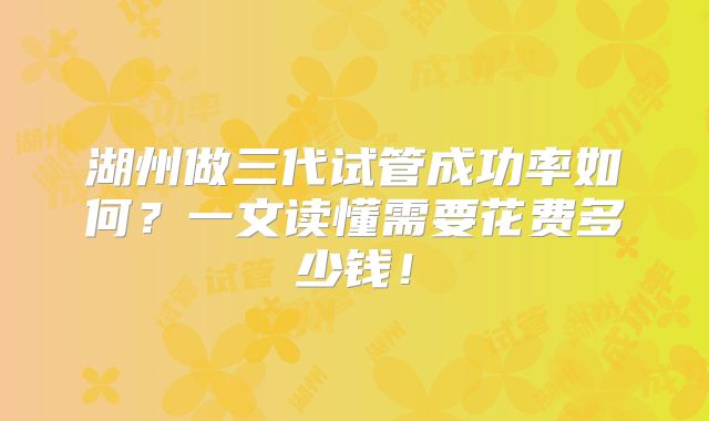 湖州做三代试管成功率如何？一文读懂需要花费多少钱！