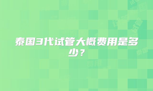 泰国3代试管大概费用是多少？
