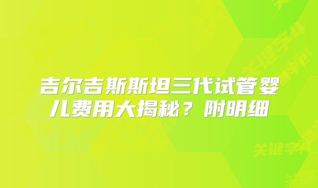 吉尔吉斯斯坦三代试管婴儿费用大揭秘？附明细