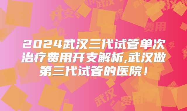 2024武汉三代试管单次治疗费用开支解析,武汉做第三代试管的医院！