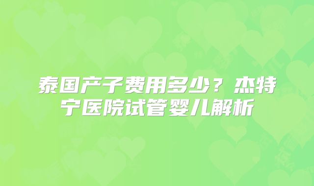 泰国产子费用多少？杰特宁医院试管婴儿解析