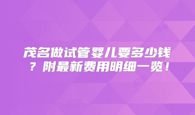 茂名做试管婴儿要多少钱？附最新费用明细一览！