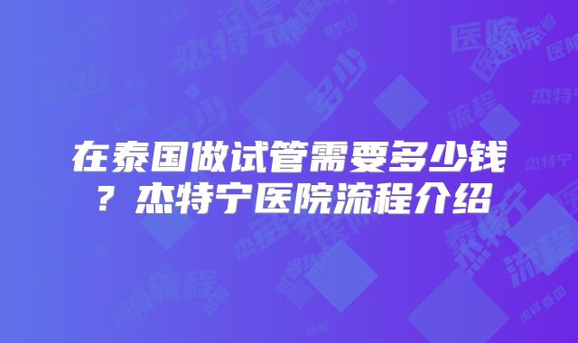 在泰国做试管需要多少钱？杰特宁医院流程介绍