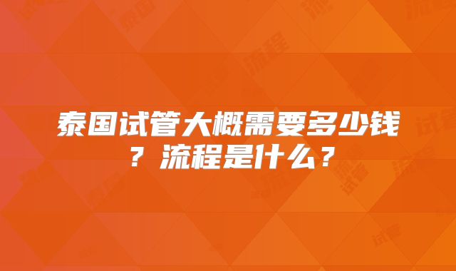 泰国试管大概需要多少钱？流程是什么？