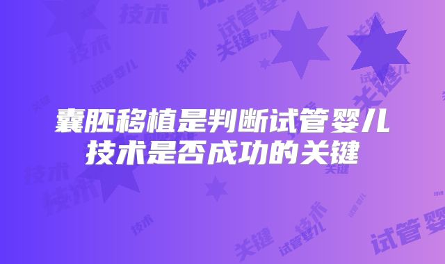 囊胚移植是判断试管婴儿技术是否成功的关键