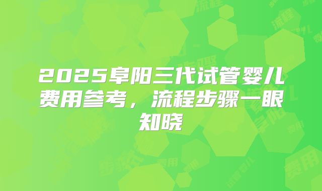 2025阜阳三代试管婴儿费用参考,流程步骤一眼知晓