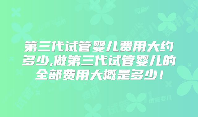 第三代试管婴儿费用大约多少,做第三代试管婴儿的全部费用大概是多少！
