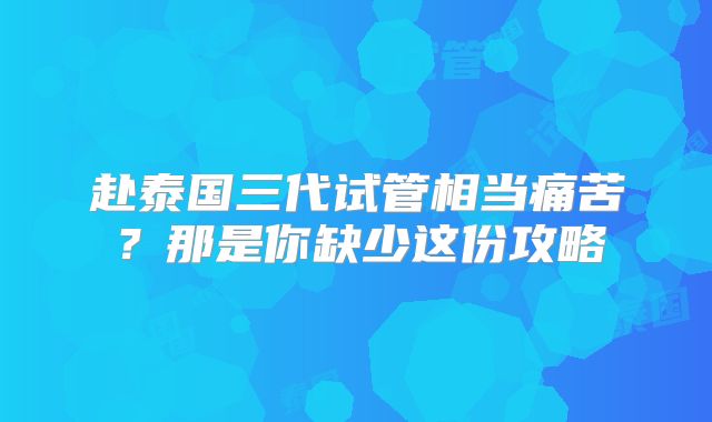 赴泰国三代试管相当痛苦？那是你缺少这份攻略