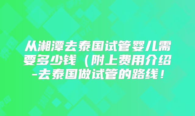 从湘潭去泰国试管婴儿需要多少钱（附上费用介绍-去泰国做试管的路线！