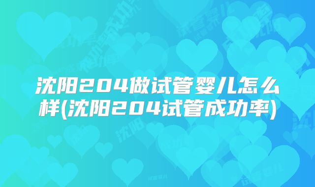 沈阳204做试管婴儿怎么样(沈阳204试管成功率)
