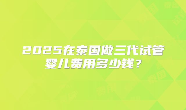 2025在泰国做三代试管婴儿费用多少钱?