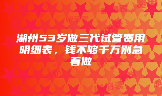 湖州53岁做三代试管费用明细表，钱不够千万别急着做