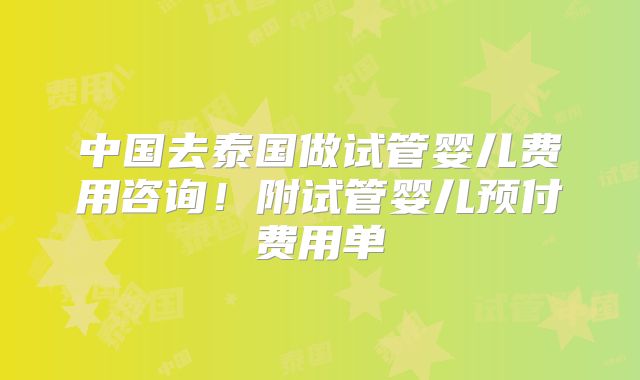中国去泰国做试管婴儿费用咨询!附试管婴儿预付费用单