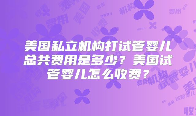 美国私立机构打试管婴儿总共费用是多少？美国试管婴儿怎么收费？
