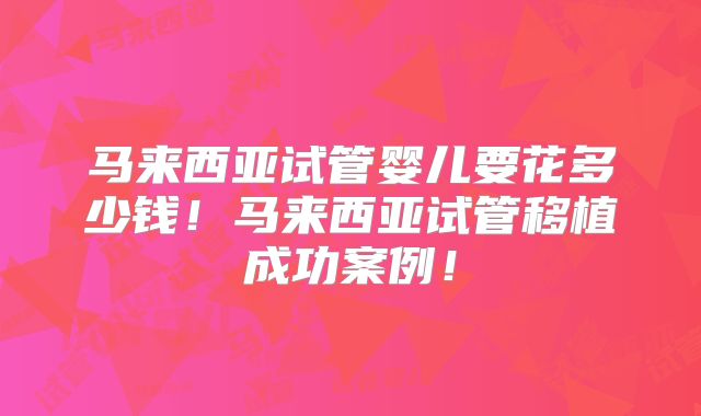 马来西亚试管婴儿要花多少钱！马来西亚试管移植成功案例！