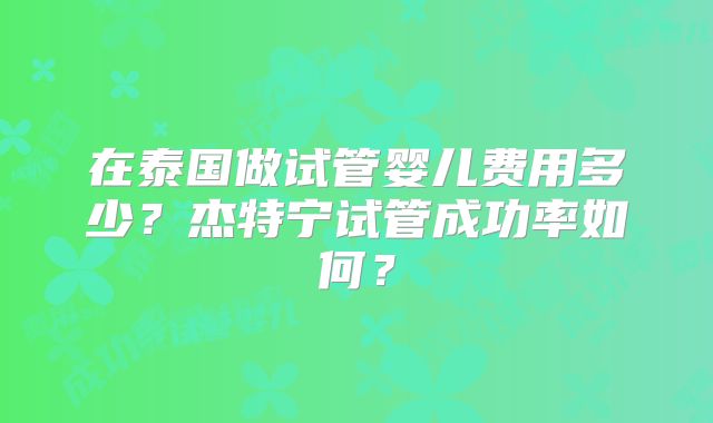 在泰国做试管婴儿费用多少?杰特宁试管成功率如何?