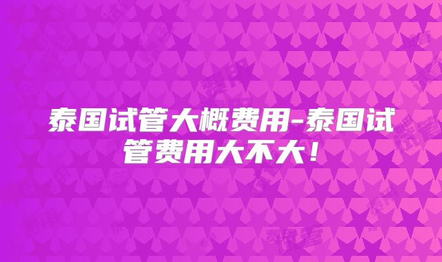 泰国试管大概费用-泰国试管费用大不大！