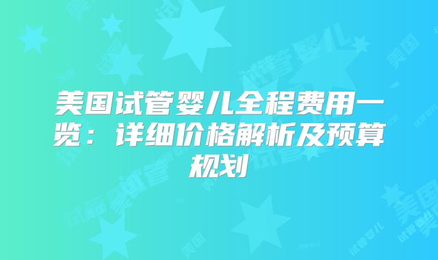 美国试管婴儿全程费用一览：详细价格解析及预算规划