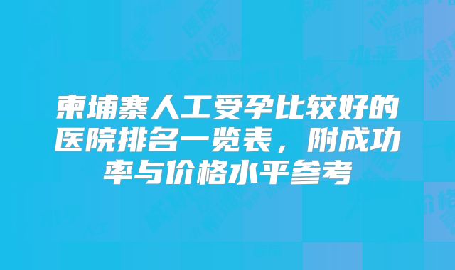 柬埔寨人工受孕比较好的医院排名一览表，附成功率与价格水平参考