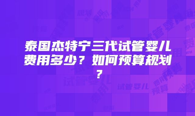泰国杰特宁三代试管婴儿费用多少？如何预算规划？