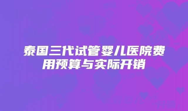 泰国三代试管婴儿医院费用预算与实际开销