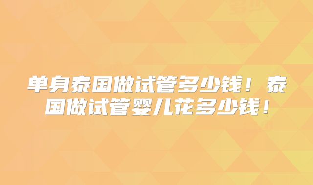 单身泰国做试管多少钱！泰国做试管婴儿花多少钱！