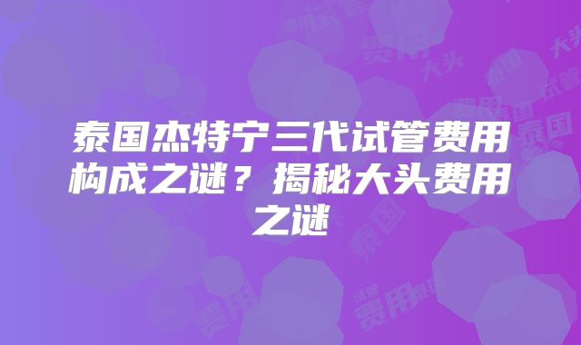 泰国杰特宁三代试管费用构成之谜？揭秘大头费用之谜