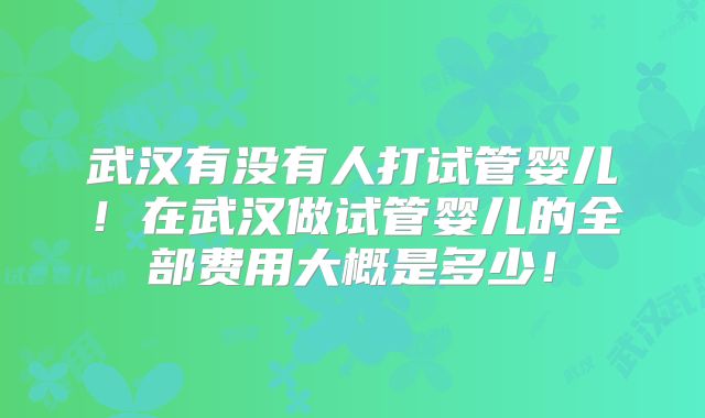 武汉有没有人打试管婴儿!在武汉做试管婴儿的全部费用大概是多少!