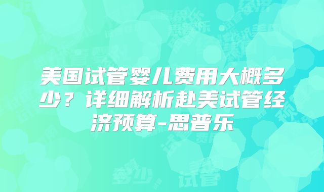 美国试管婴儿费用大概多少？详细解析赴美试管经济预算-思普乐