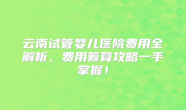 云南试管婴儿医院费用全解析，费用筹算攻略一手掌握！