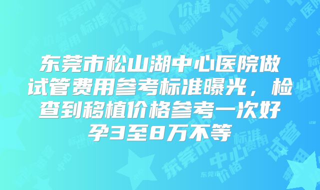 东莞市松山湖中心医院做试管费用参考标准曝光，检查到移植价格参考一次好孕3至8万不等