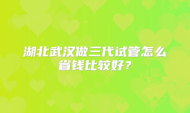 湖北武汉做三代试管怎么省钱比较好？
