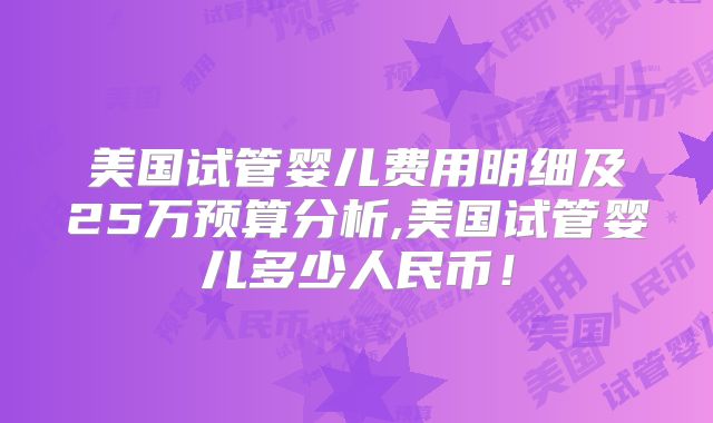 美国试管婴儿费用明细及25万预算分析,美国试管婴儿多少人民币!