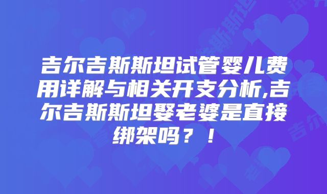 吉尔吉斯斯坦试管婴儿费用详解与相关开支分析,吉尔吉斯斯坦娶老婆是直接绑架吗？！