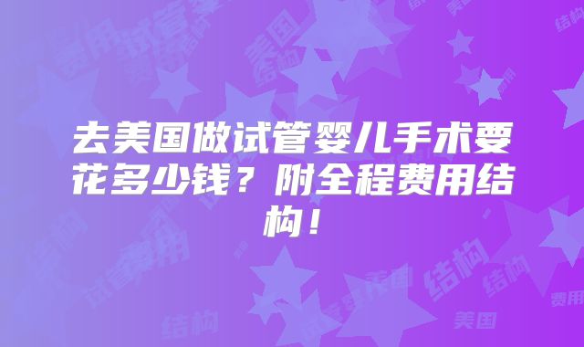 去美国做试管婴儿手术要花多少钱？附全程费用结构！
