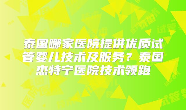 泰国哪家医院提供优质试管婴儿技术及服务？泰国杰特宁医院技术领跑