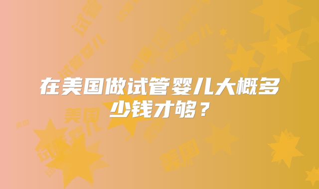 在美国做试管婴儿大概多少钱才够？