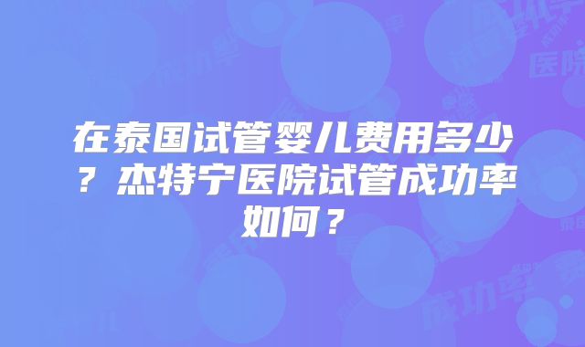在泰国试管婴儿费用多少？杰特宁医院试管成功率如何？