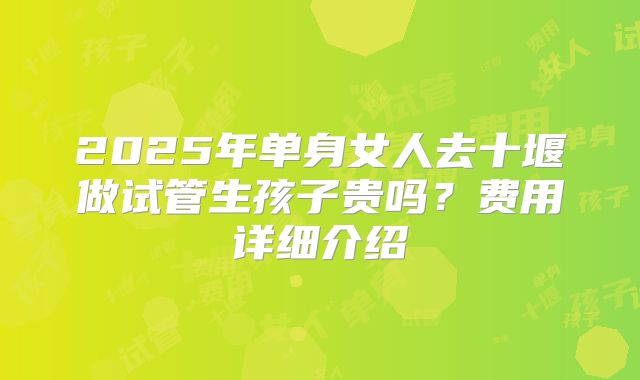 2025年单身女人去十堰做试管生孩子贵吗？费用详细介绍