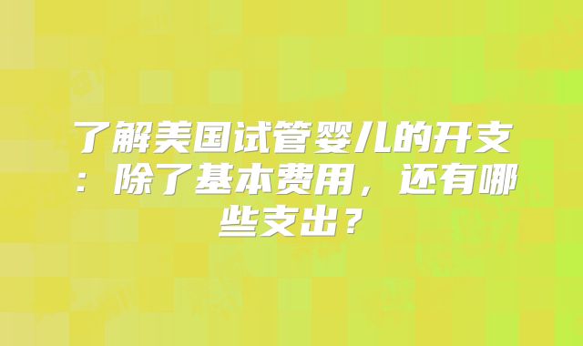 了解美国试管婴儿的开支:除了基本费用,还有哪些支出?