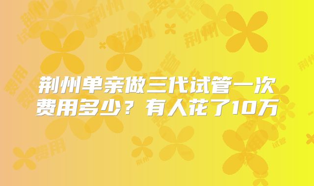 荆州单亲做三代试管一次费用多少?有人花了10万