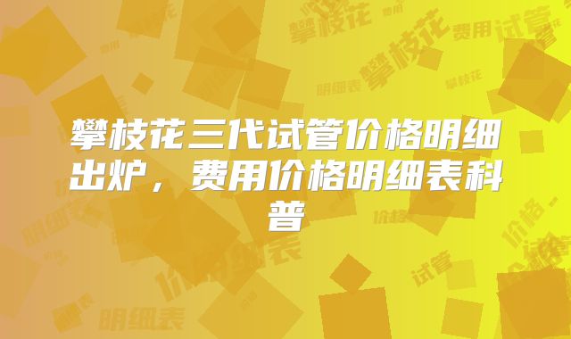 攀枝花三代试管价格明细出炉，费用价格明细表科普
