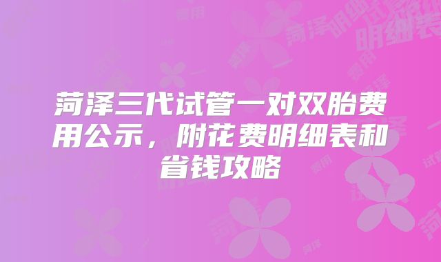 菏泽三代试管一对双胎费用公示，附花费明细表和省钱攻略